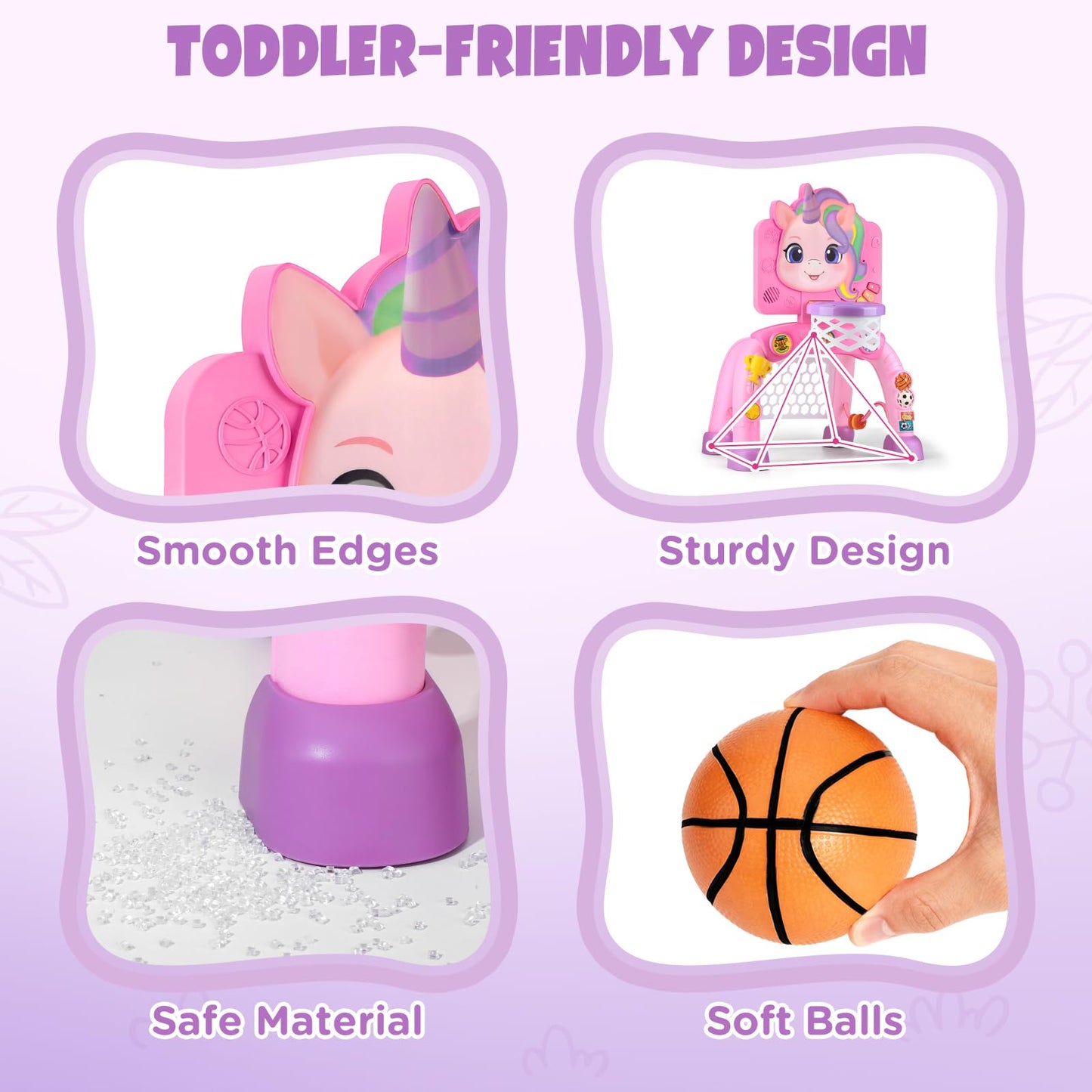 Liberry 2-in-1 Toddler Basketball Hoop & Soccer Goal – Lights & Sounds for 1-3 Year Olds (Pink)