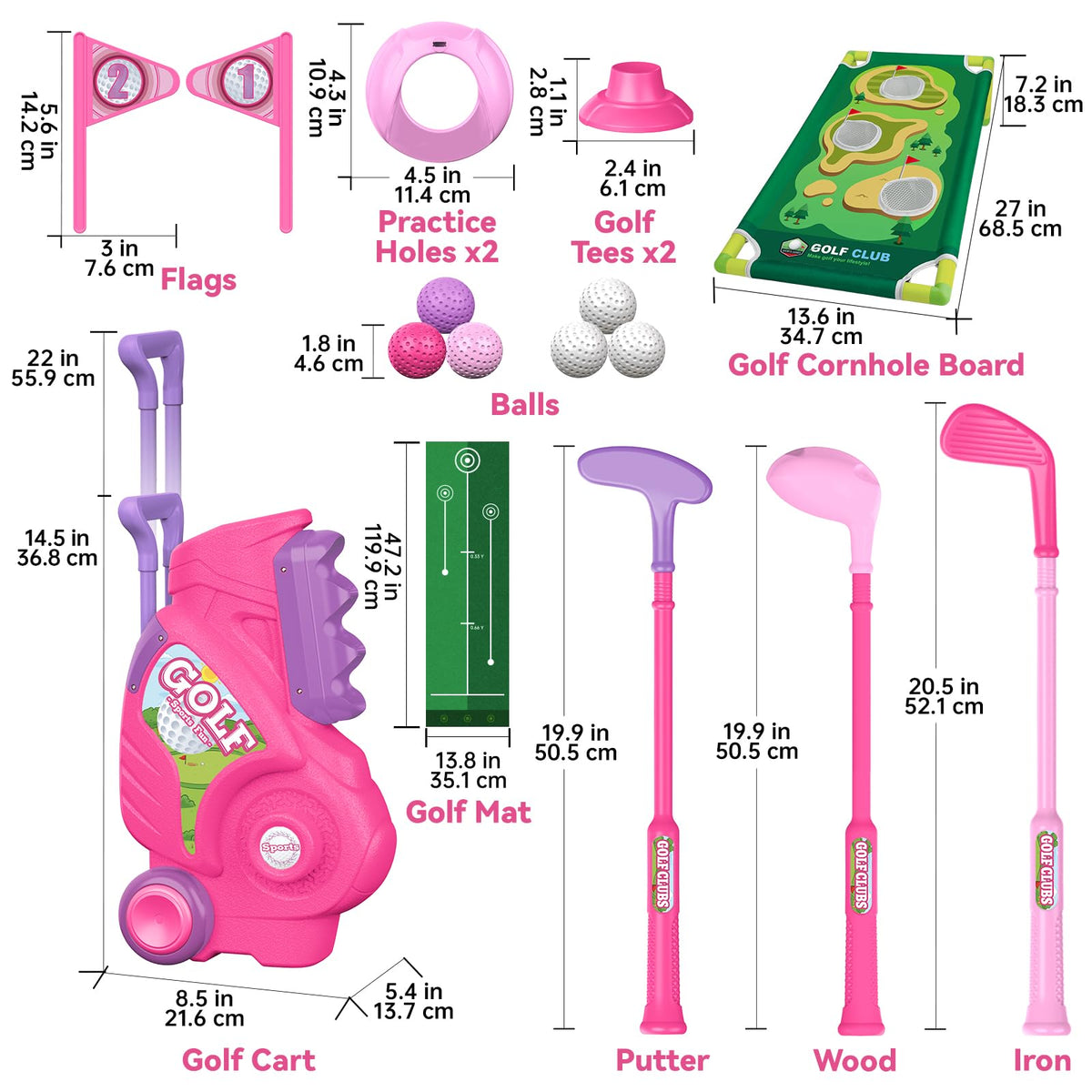 Liberry Toddler Golf Set for Ages 2–4 | Indoor/Outdoor Cart, Mat & Cornhole