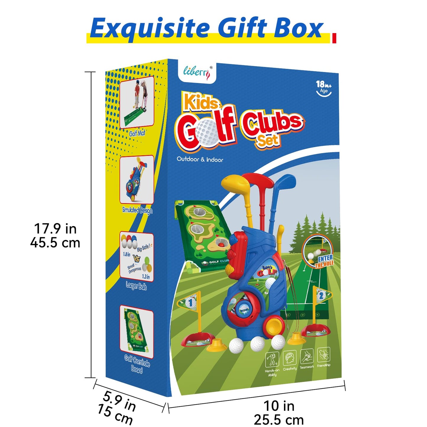 Liberry Toddler Golf Set for 2–5 Years Old | Indoor & Outdoor Cart, Mat & Cornhole Board