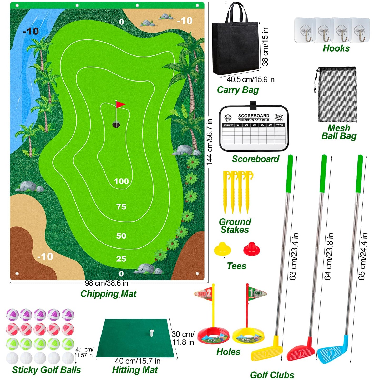 Liberry Kids Golf Set (Ages 3-7) | Indoor/Outdoor Chipping Game with Mat, Sticky Balls, Retractable Clubs