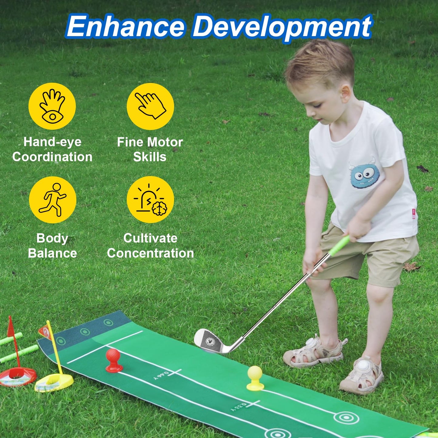 Liberry Kids Golf Set for 3-6 Years - Glow Balls, Auto Ball Returner, Putting Mat