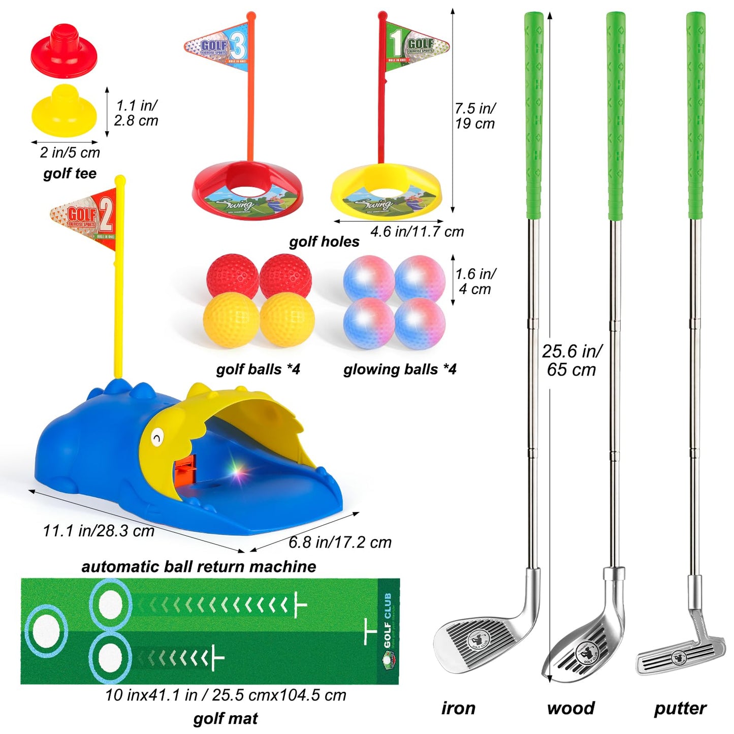 Liberry Kids Golf Set for 3-6 Years - Glow Balls, Auto Ball Returner, Putting Mat