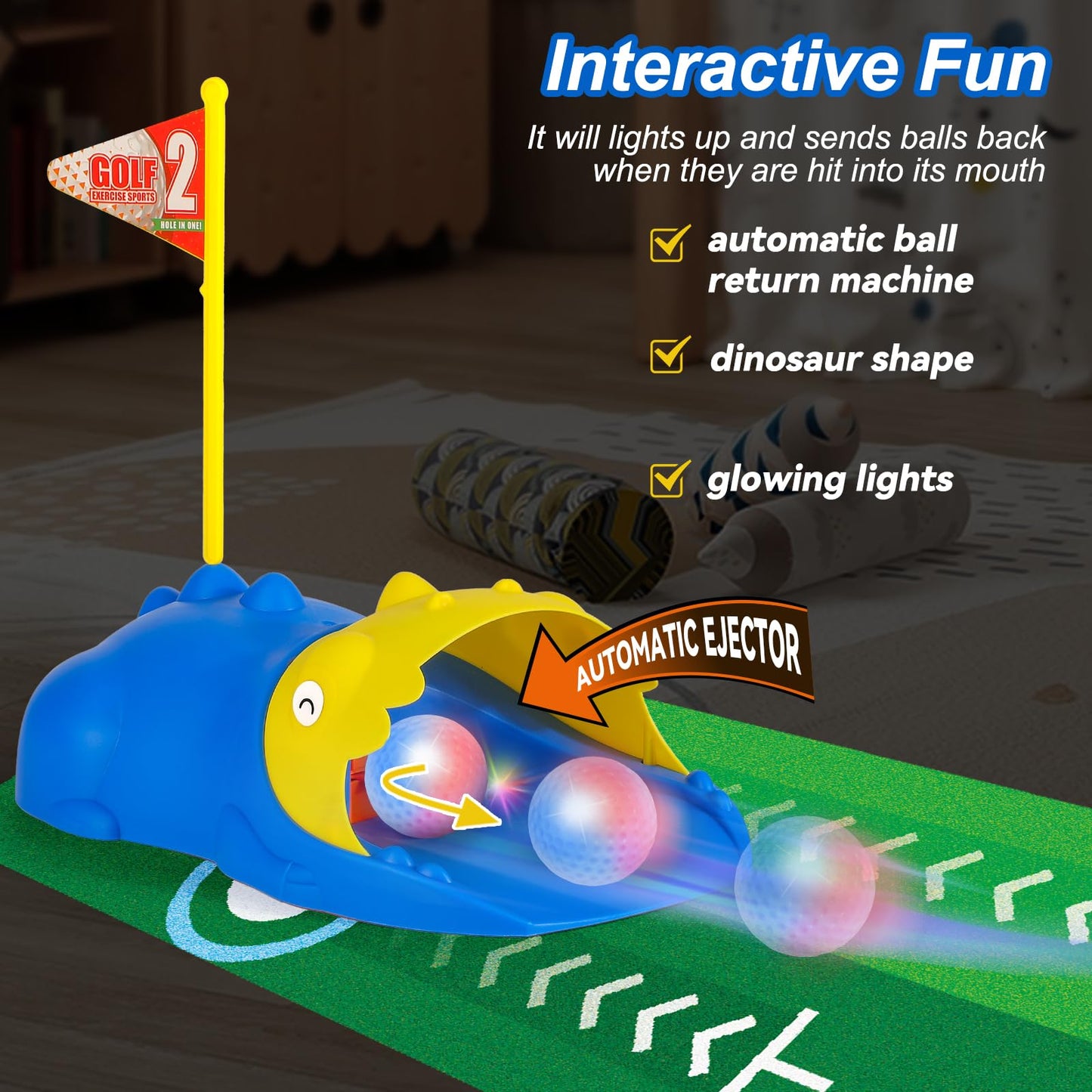 Liberry Kids Golf Set for 3-6 Years - Glow Balls, Auto Ball Returner, Putting Mat