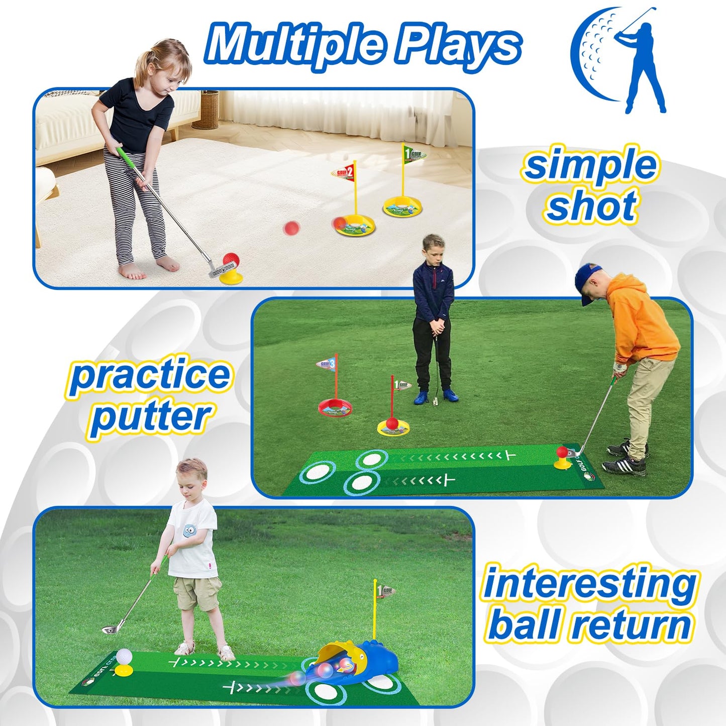 Liberry Kids Golf Set for 3-6 Years - Glow Balls, Auto Ball Returner, Putting Mat