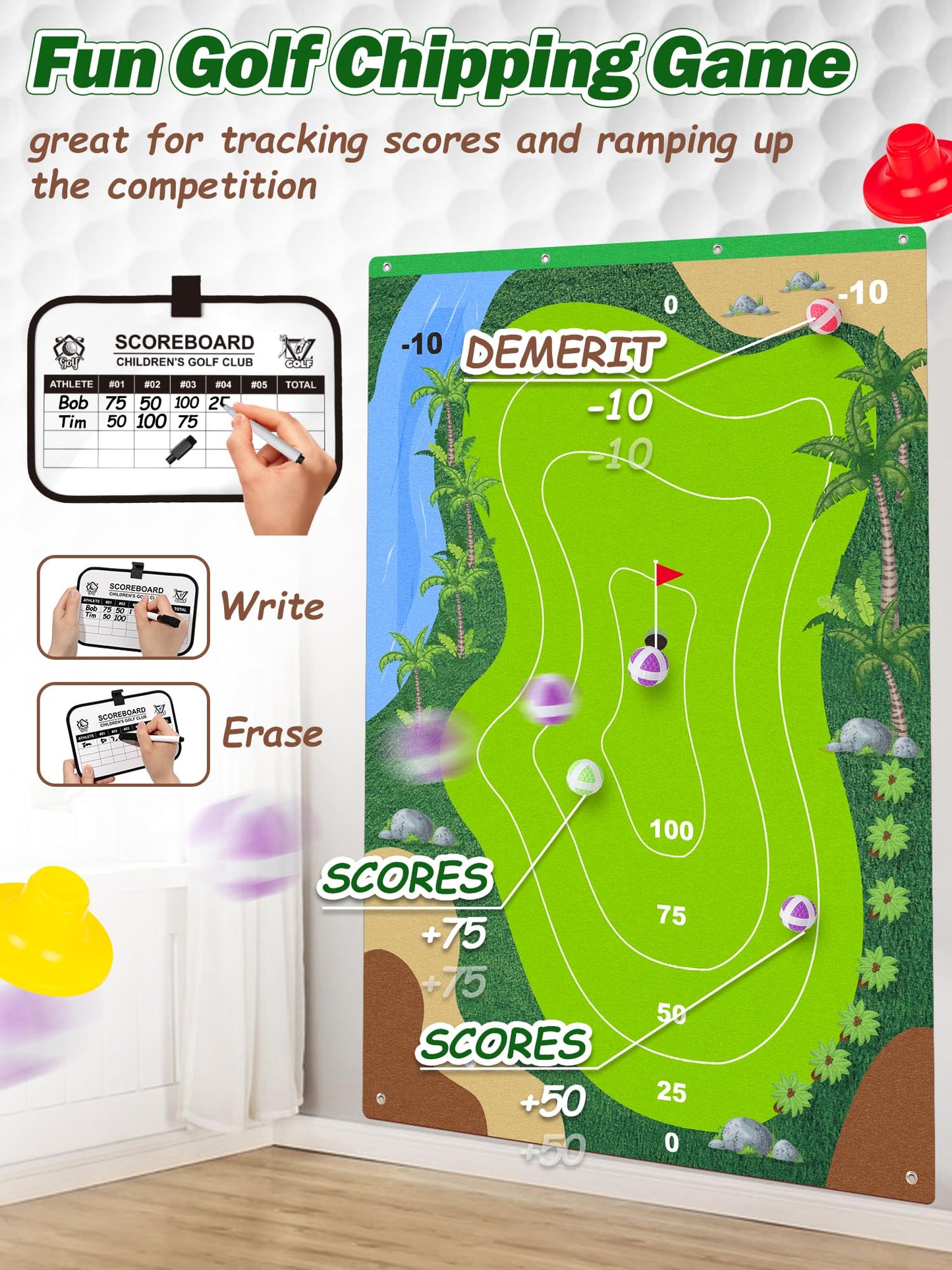 Liberry Kids Golf Set (Ages 3-7) | Indoor/Outdoor Chipping Game with Mat, Sticky Balls, Retractable Clubs