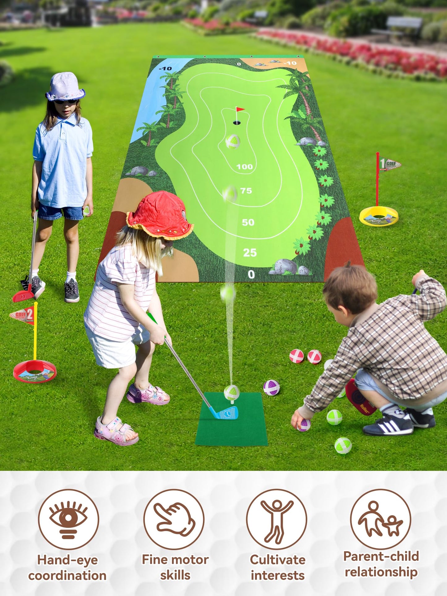 Liberry Kids Golf Set (Ages 3-7) | Indoor/Outdoor Chipping Game with Mat, Sticky Balls, Retractable Clubs