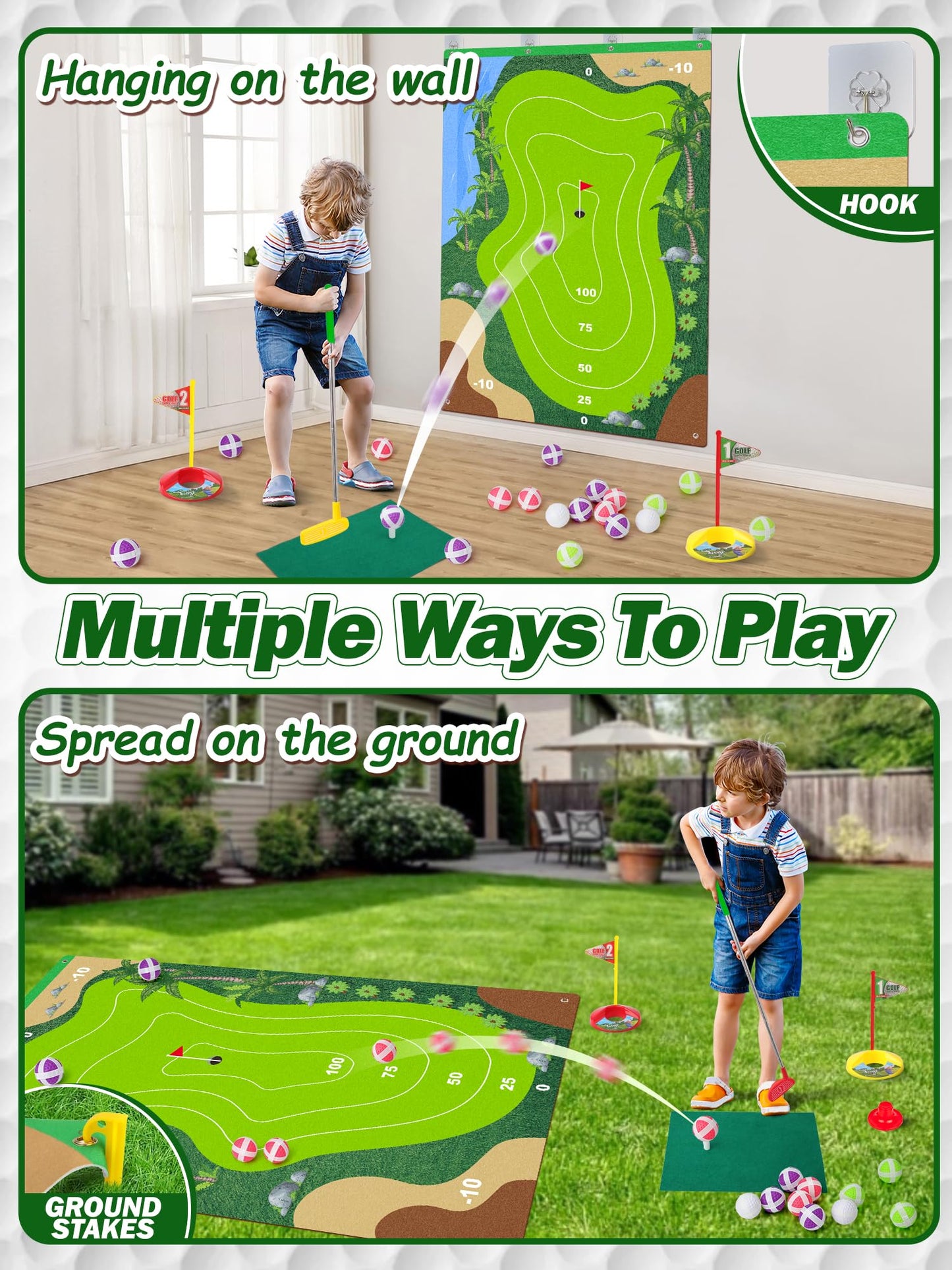 Liberry Kids Golf Set (Ages 3-7) | Indoor/Outdoor Chipping Game with Mat, Sticky Balls, Retractable Clubs