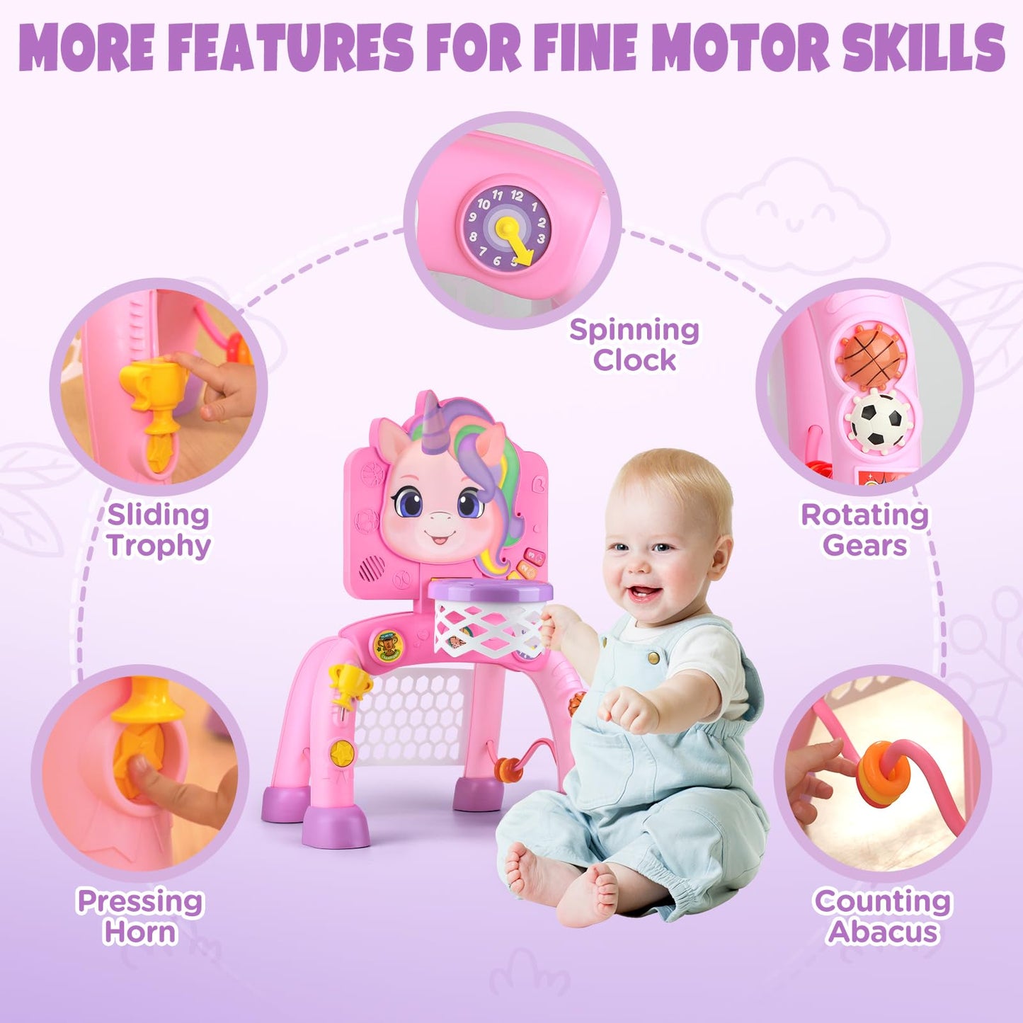 Liberry 2-in-1 Toddler Basketball Hoop & Soccer Goal – Lights & Sounds for 1-3 Year Olds (Pink)