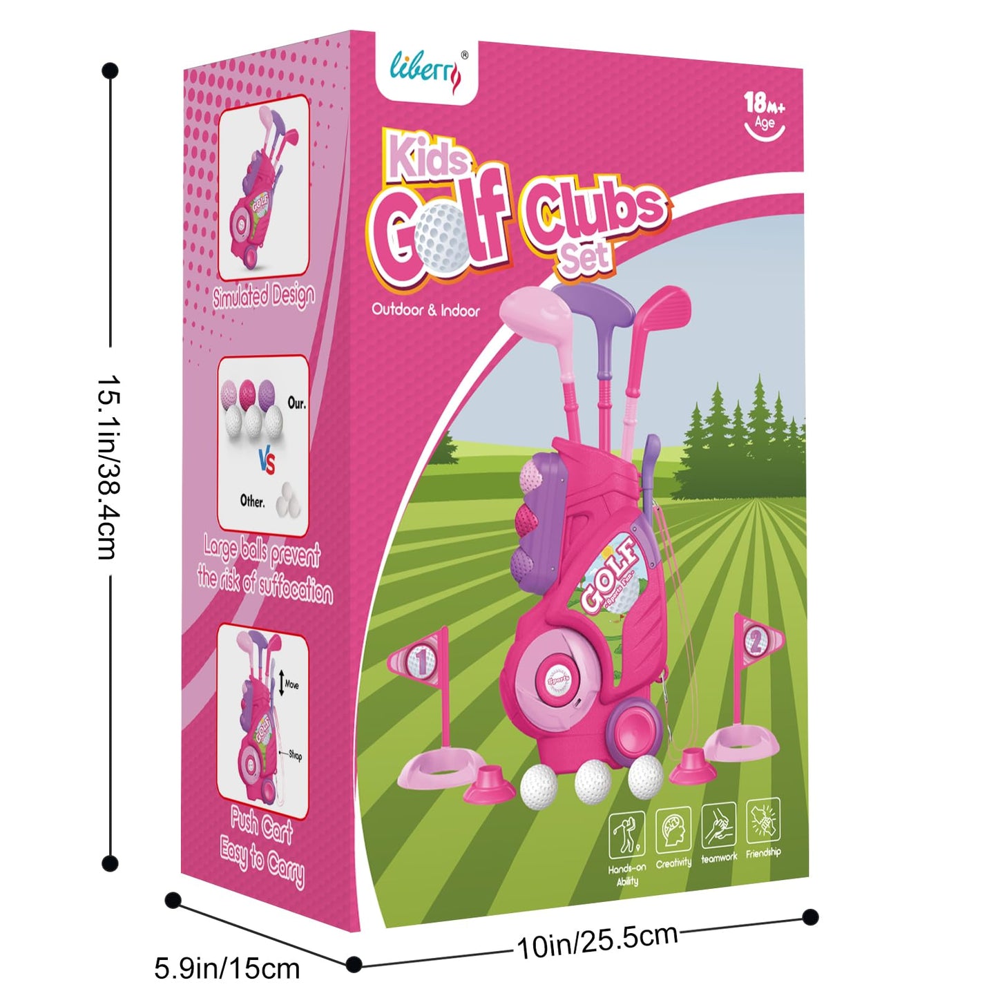 Liberry Toddler Golf Set Ages 1-4 | Upgraded Cart with Shoulder Strap - Indoor/Outdoor Pink
