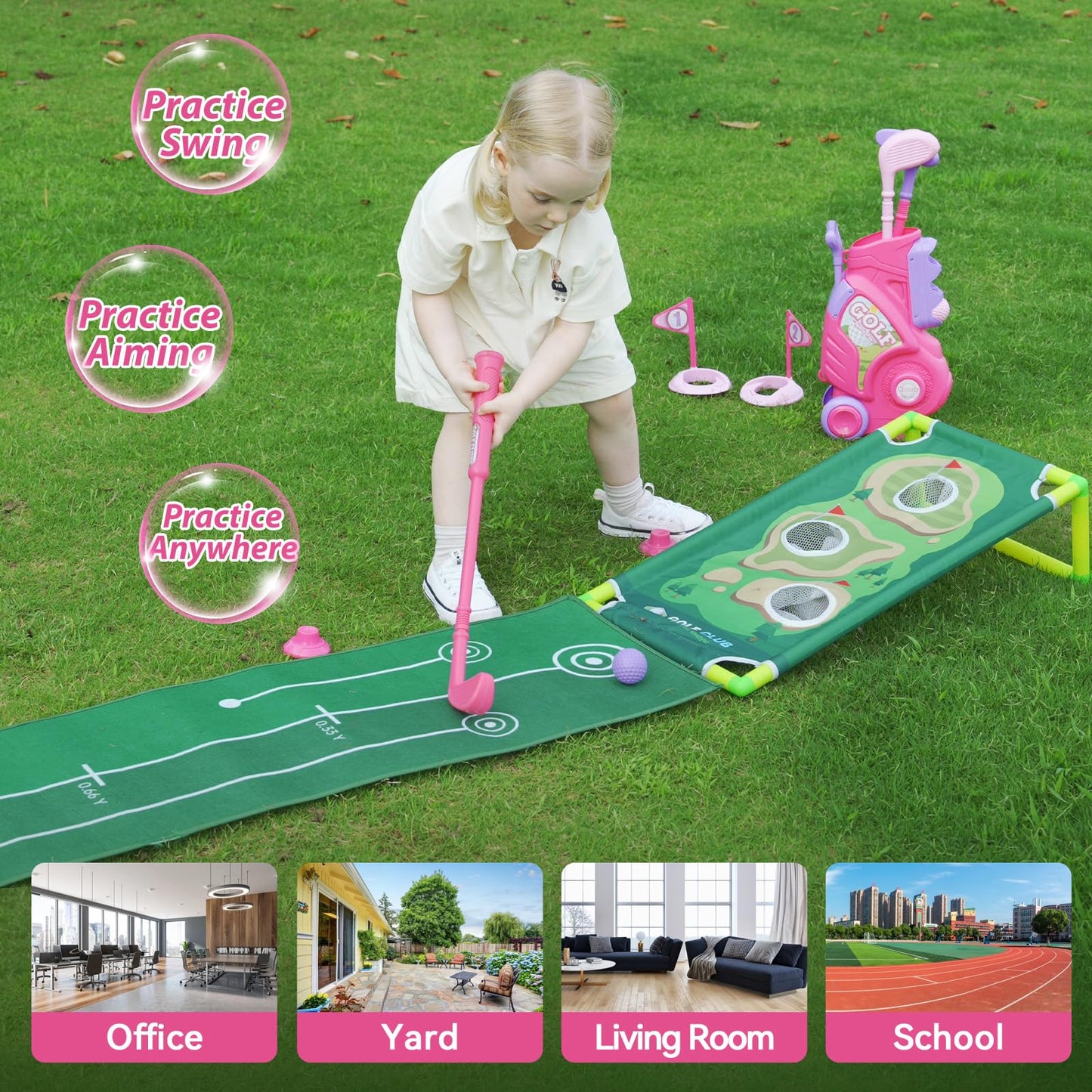 Liberry Toddler Golf Set for Ages 2–4 | Indoor/Outdoor Cart, Mat & Cornhole