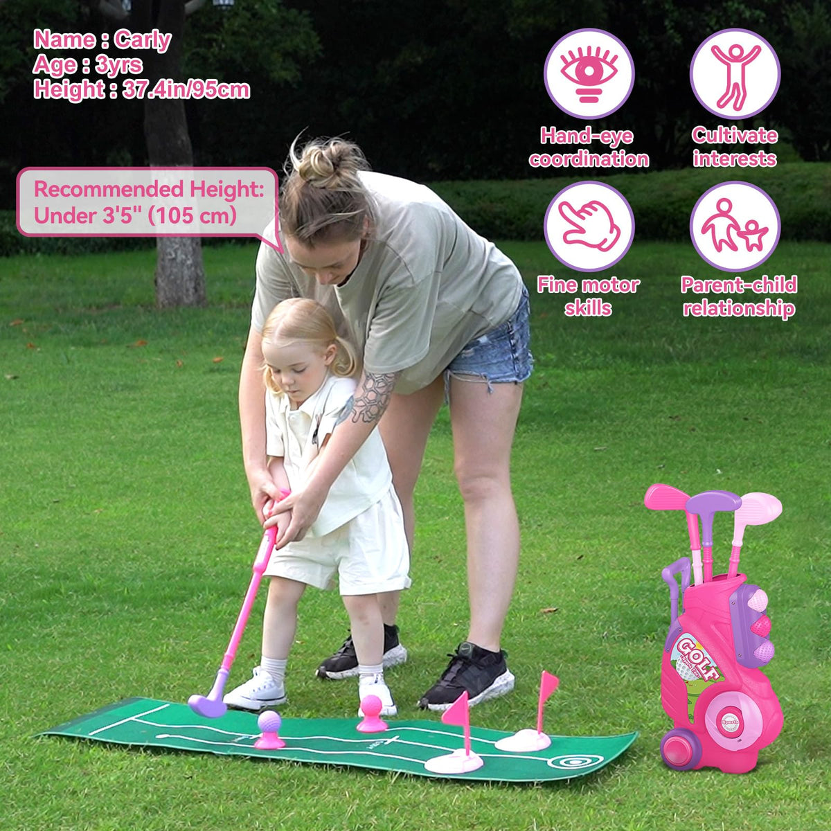 Liberry Toddler Golf Set for Ages 2–4 | Indoor/Outdoor Cart, Mat & Cornhole