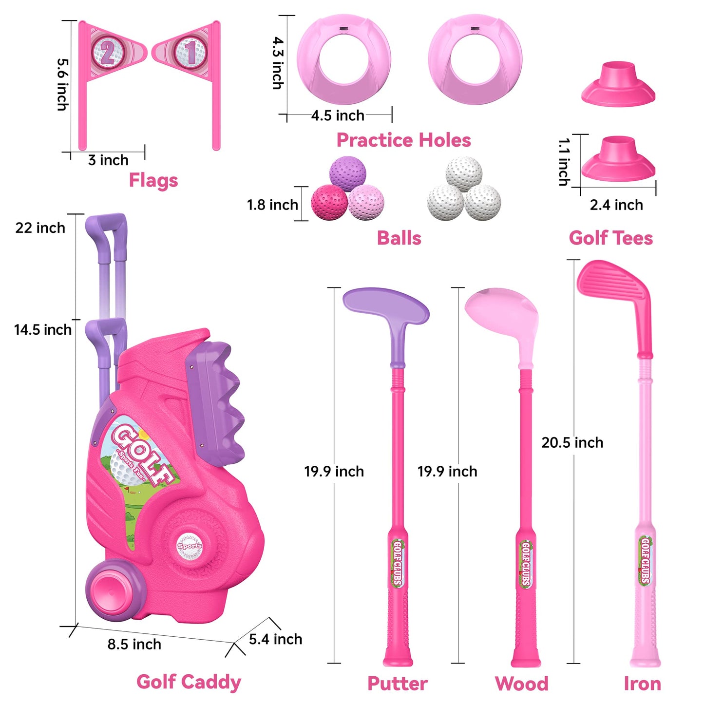 Liberry Toddler Golf Set Ages 1-4 | Upgraded Cart with Shoulder Strap - Indoor/Outdoor Pink