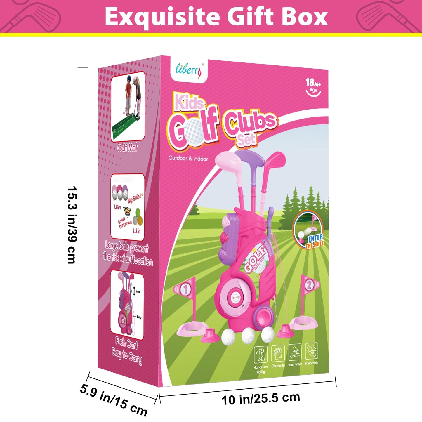 Liberry Toddler Golf Set for 2-4 Years | Indoor/Outdoor Mini Golf Cart, Mat & Clubs – Pink