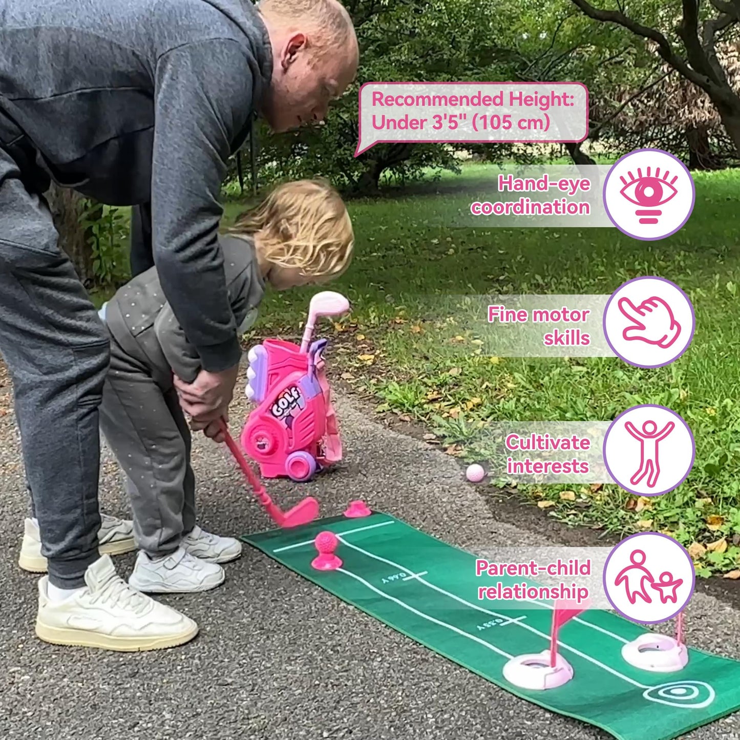 Liberry Toddler Golf Set with Putting Mat – 2-4 Years, Portable Pink Cart