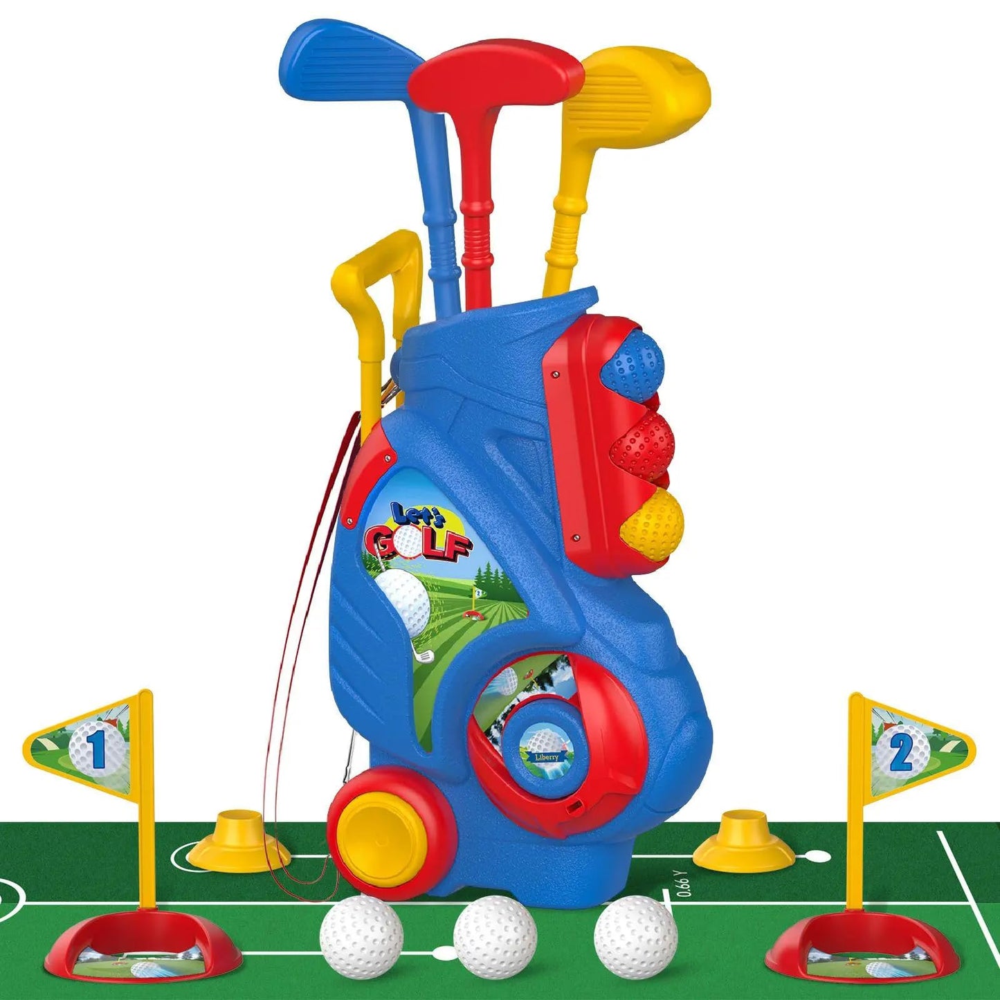 Liberry Toddler Golf Set for 2–4 Years Old – Cart, Putting Mat, Indoor/Outdoor Toy (Blue)