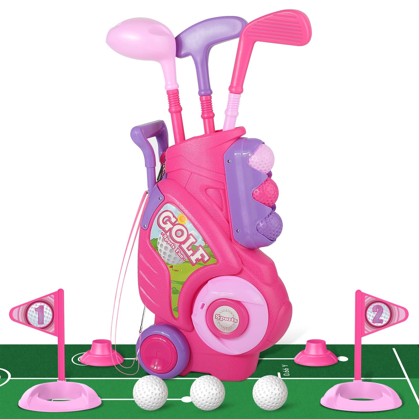 Liberry Toddler Golf Set for 2-4 Years | Indoor/Outdoor Mini Golf Cart, Mat & Clubs – Pink