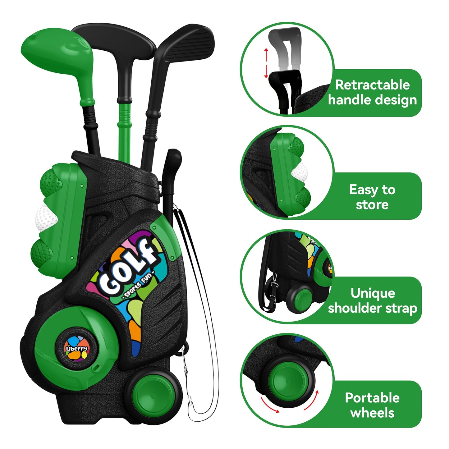 Liberry Toddler Golf Set for Ages 2-4 | Outdoor & Indoor Kid Cart with Shoulder Strap