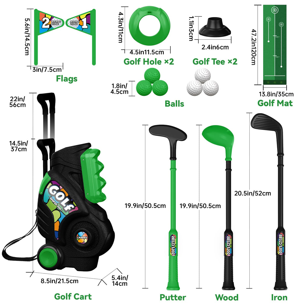 Liberry Toddler Golf Set for Boys & Girls Aged 2-4 – Indoor/Outdoor Cart with Putting Mat
