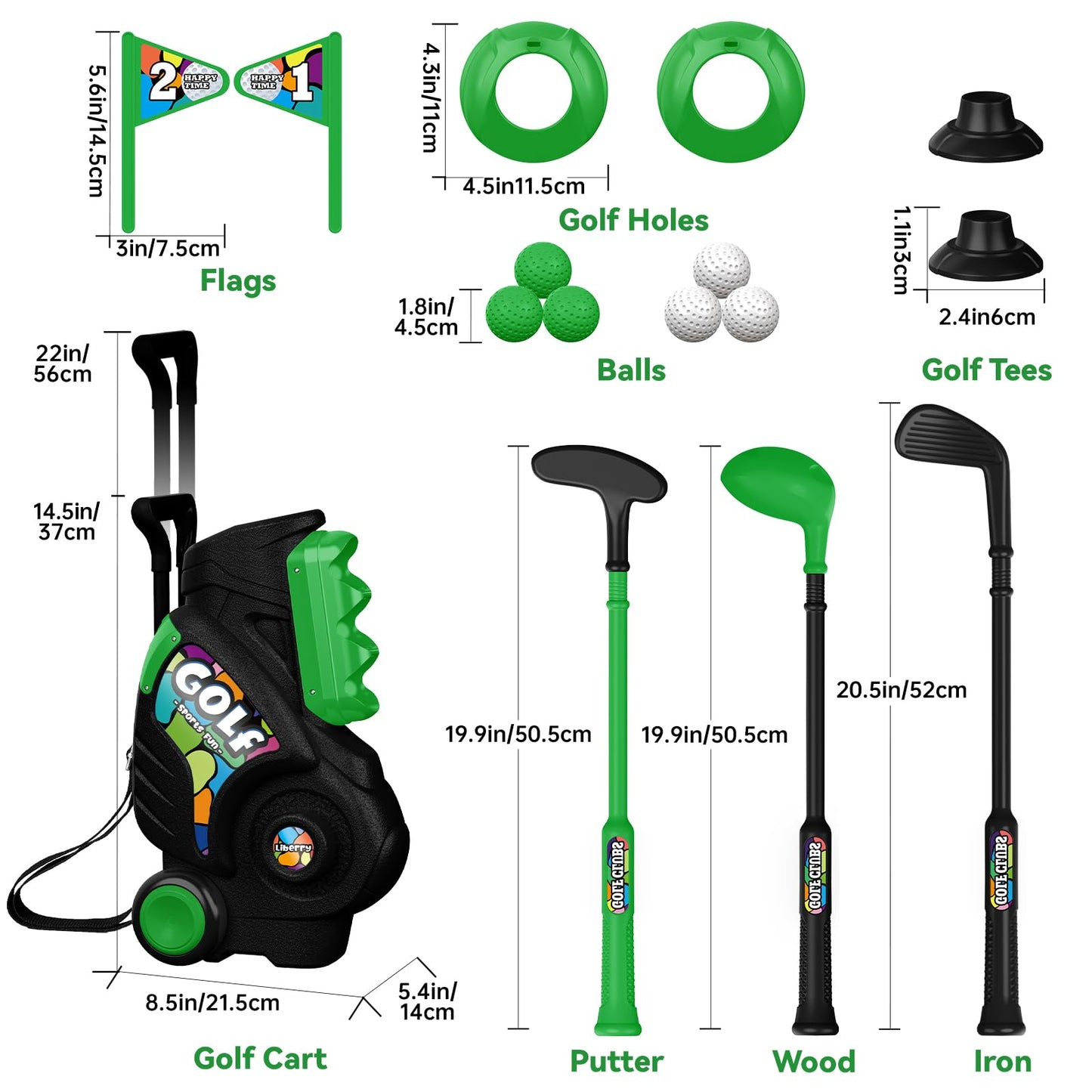 Liberry Toddler Golf Set for Ages 2-4 | Outdoor & Indoor Kid Cart with Shoulder Strap