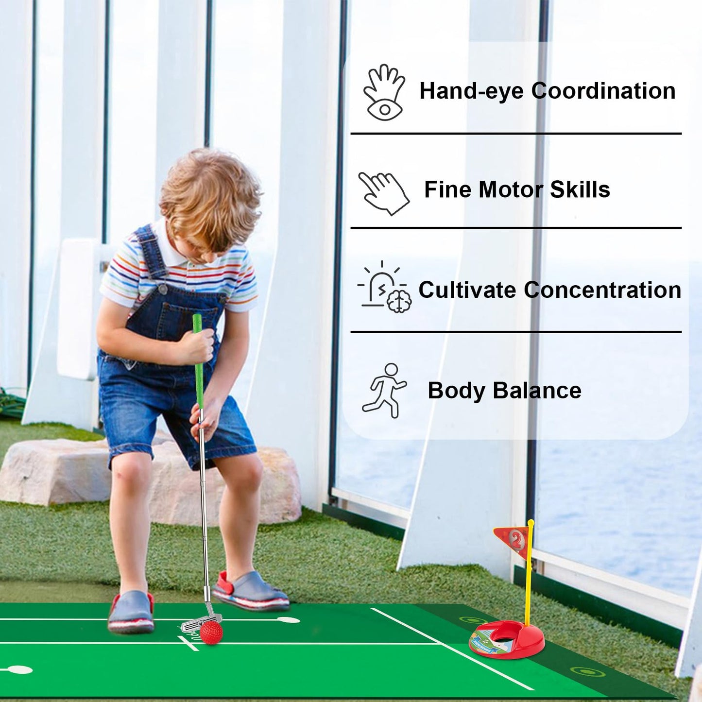 Liberry Toddler Golf Set – Retractable Clubs, Putting Mat & Storage Bag for Kids 2-5