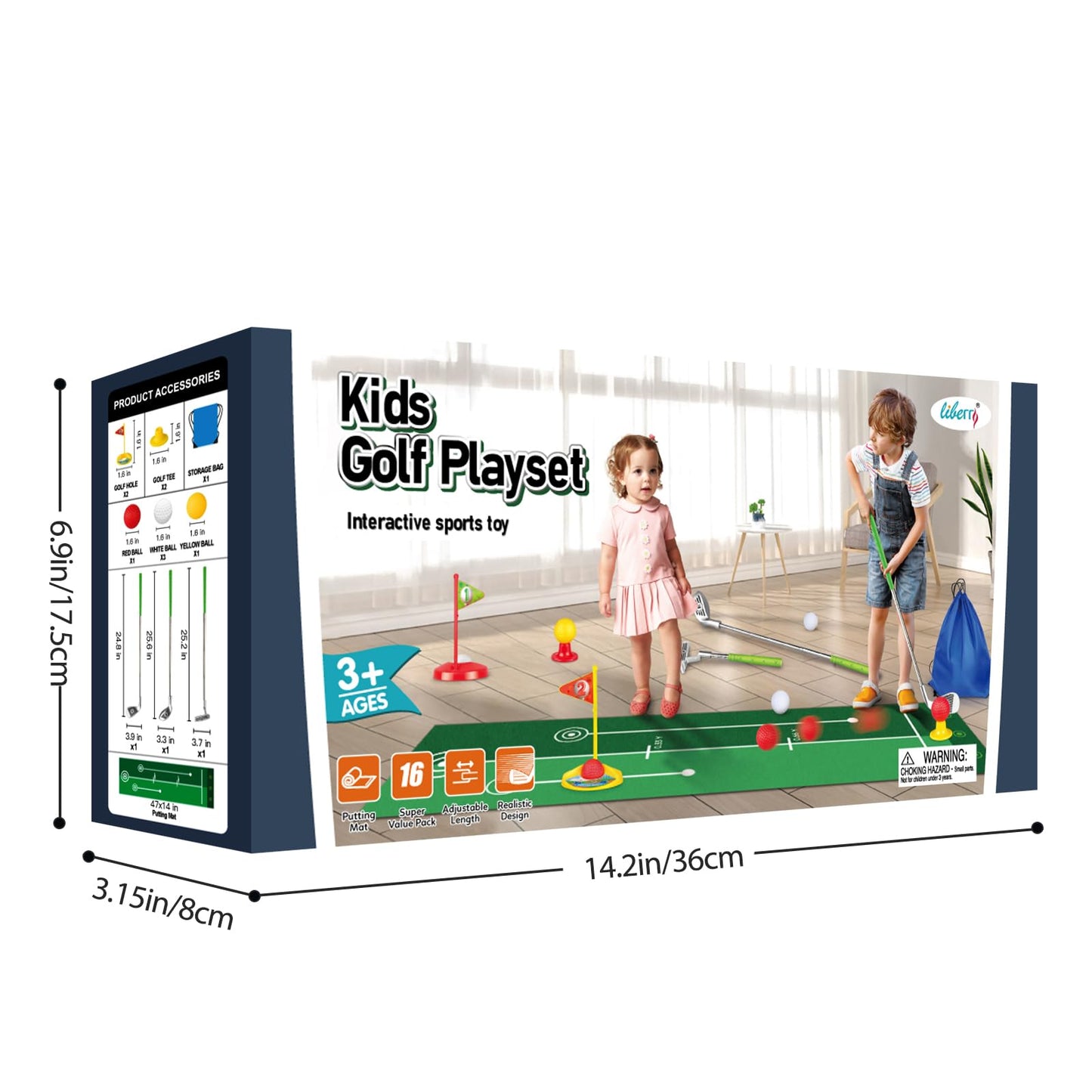 Liberry Toddler Golf Set – Retractable Clubs, Putting Mat & Storage Bag for Kids 2-5