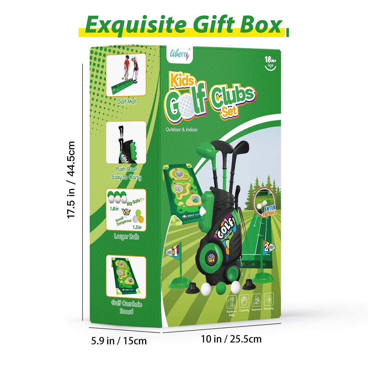 Liberry Toddler Golf Set (Black) for Ages 2-4 | Cart, Putting Mat & Cornhole Board