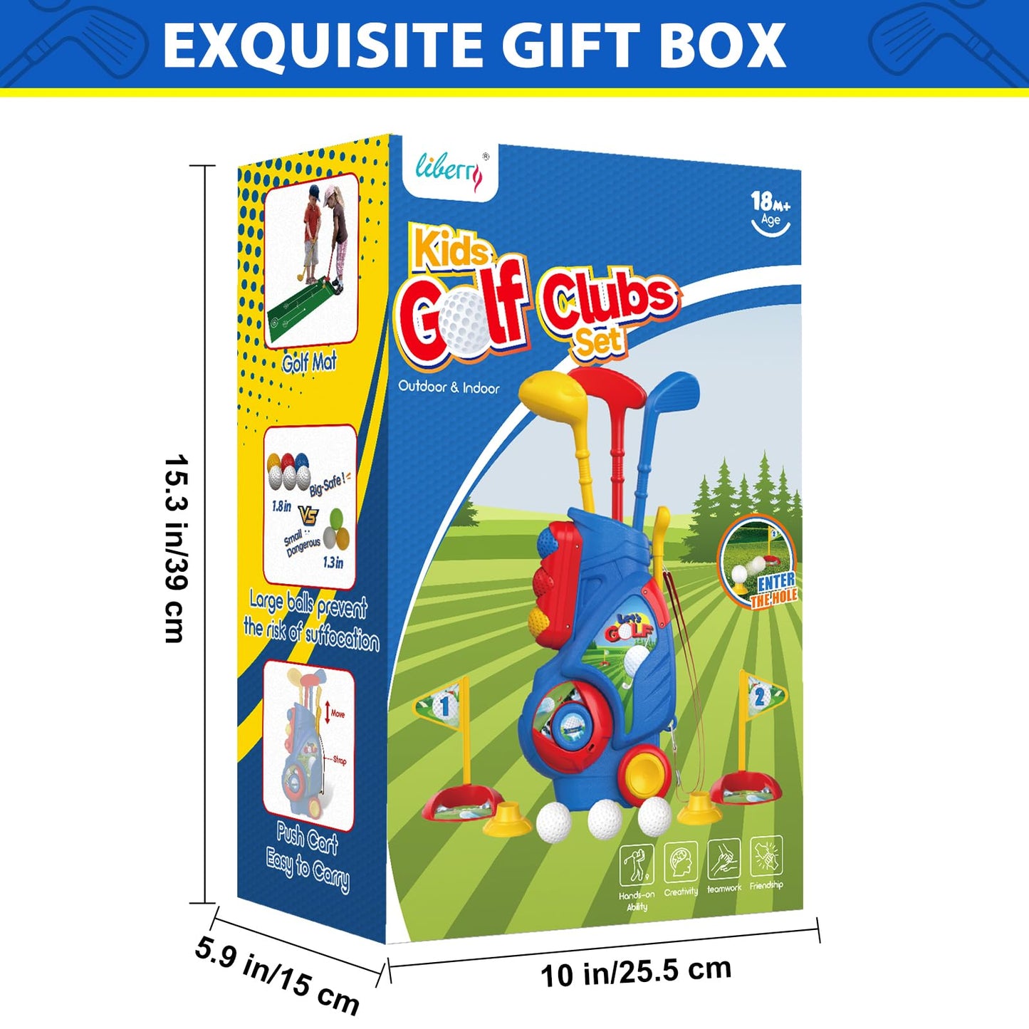 Liberry Toddler Golf Set for 2–4 Years Old – Cart, Putting Mat, Indoor/Outdoor Toy (Blue)