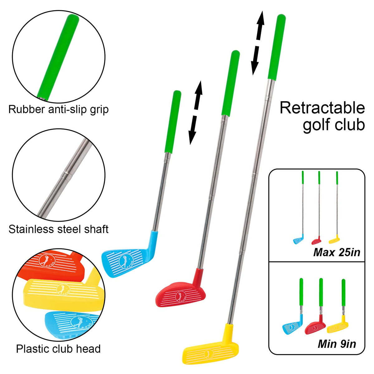 Liberry Toddler Golf Set - Retractable Toy Golf Clubs for Ages 2-5 | Indoor & Outdoor Play