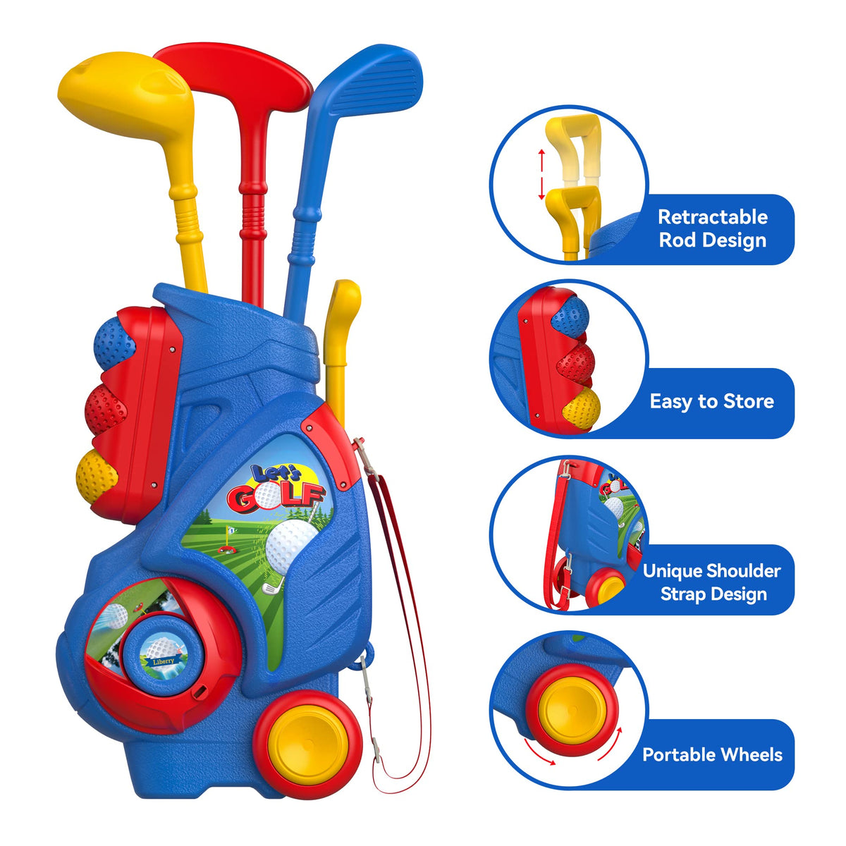 Liberry Toddler Golf Set | Upgraded Kids Golf Cart with Shoulder Strap – Indoor & Outdoor Gift for Ages 1-4