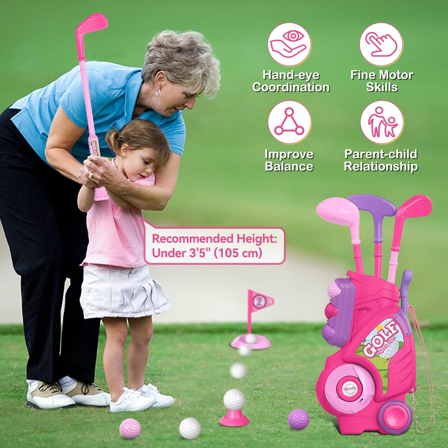 Liberry Toddler Golf Set for 2-4 Years | Indoor/Outdoor Mini Golf Cart, Mat & Clubs – Pink