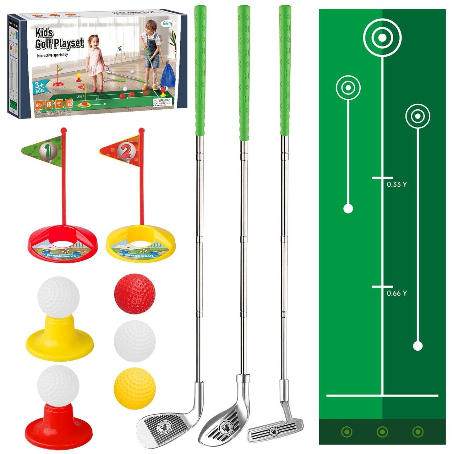 Liberry Toddler Golf Set – Retractable Clubs, Putting Mat & Storage Bag for Kids 2-5
