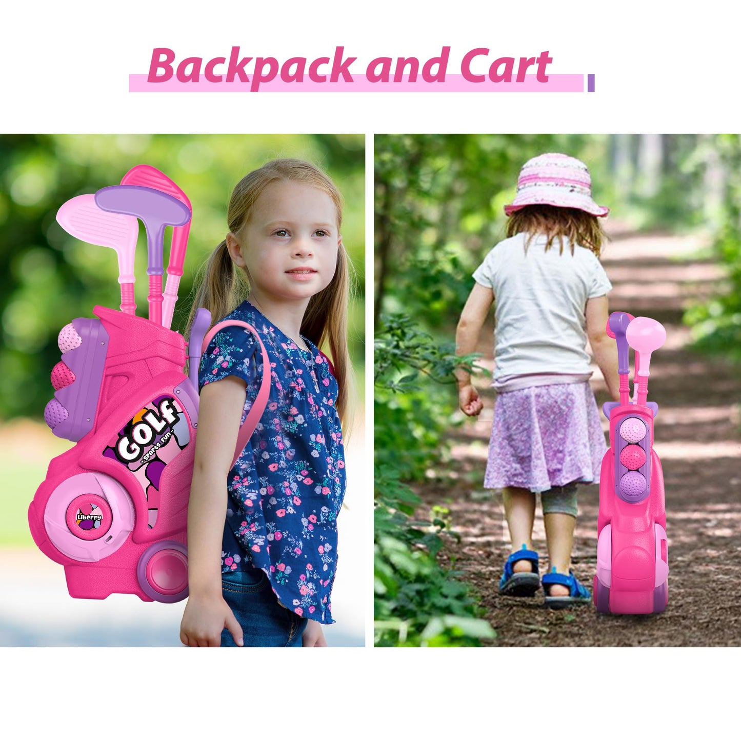 Liberry Toddler Golf Set with Putting Mat – 2-4 Years, Portable Pink Cart
