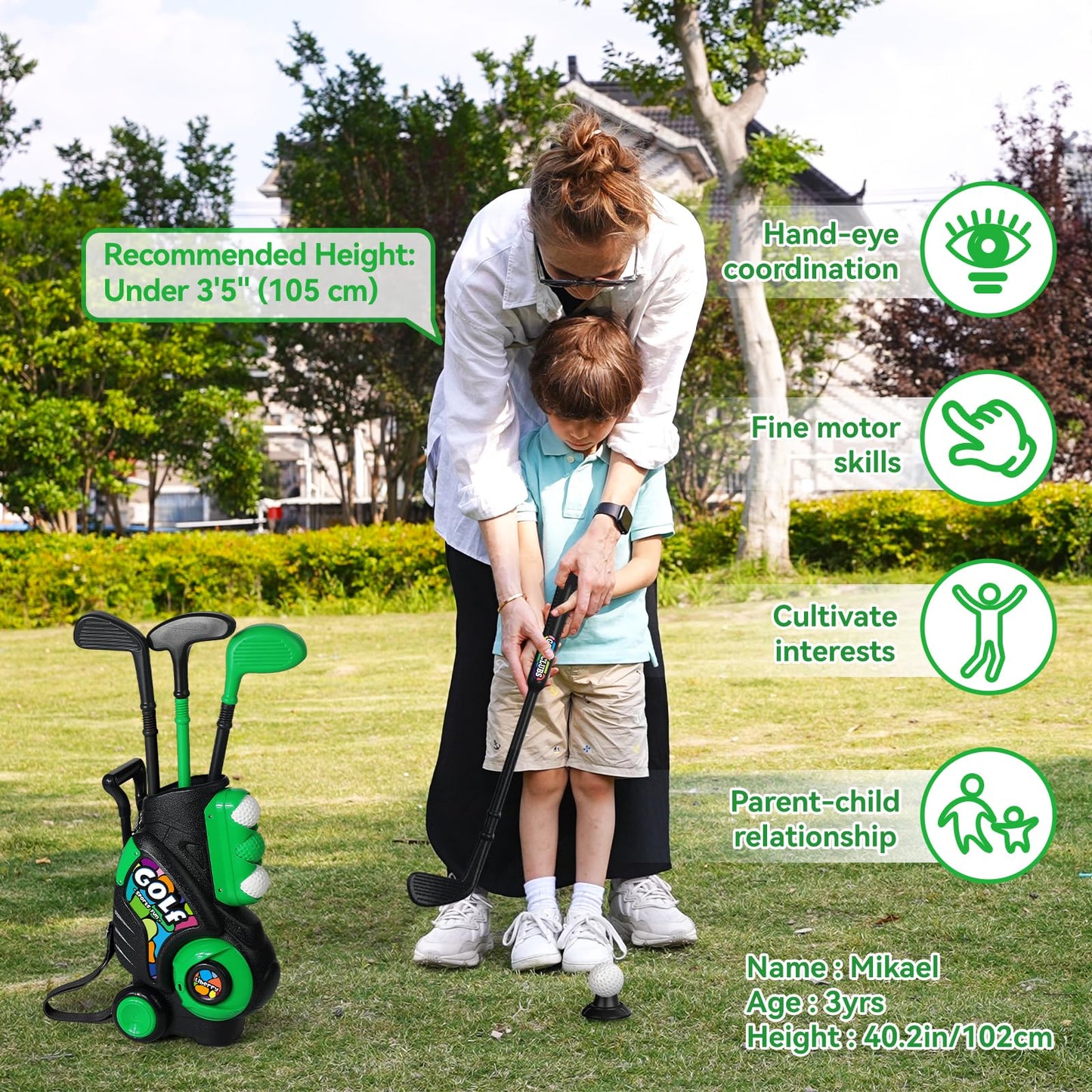 Liberry Toddler Golf Set for Ages 2-4 | Outdoor & Indoor Kid Cart with Shoulder Strap