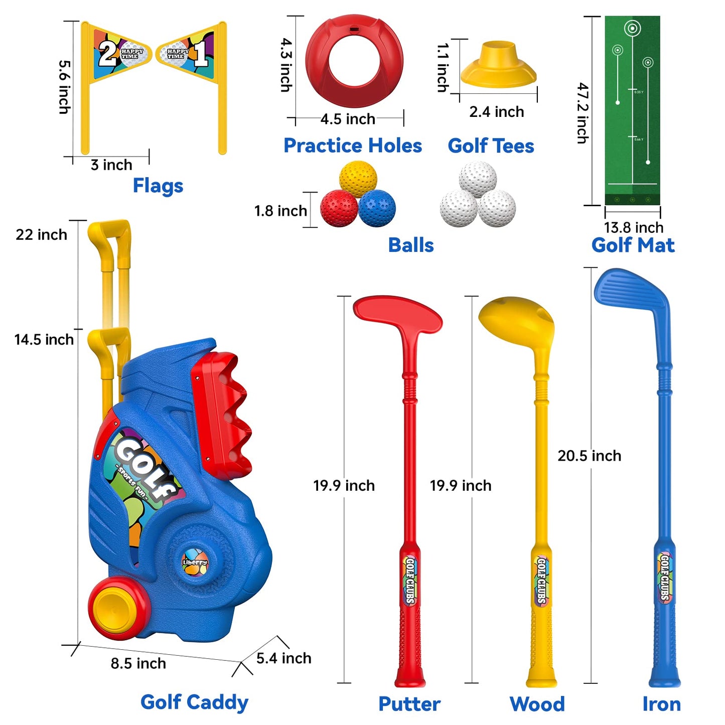 Liberry Toddler Golf Set with Putting Mat — Indoor & Outdoor Kids Golf Toys for 2-4 Year Olds