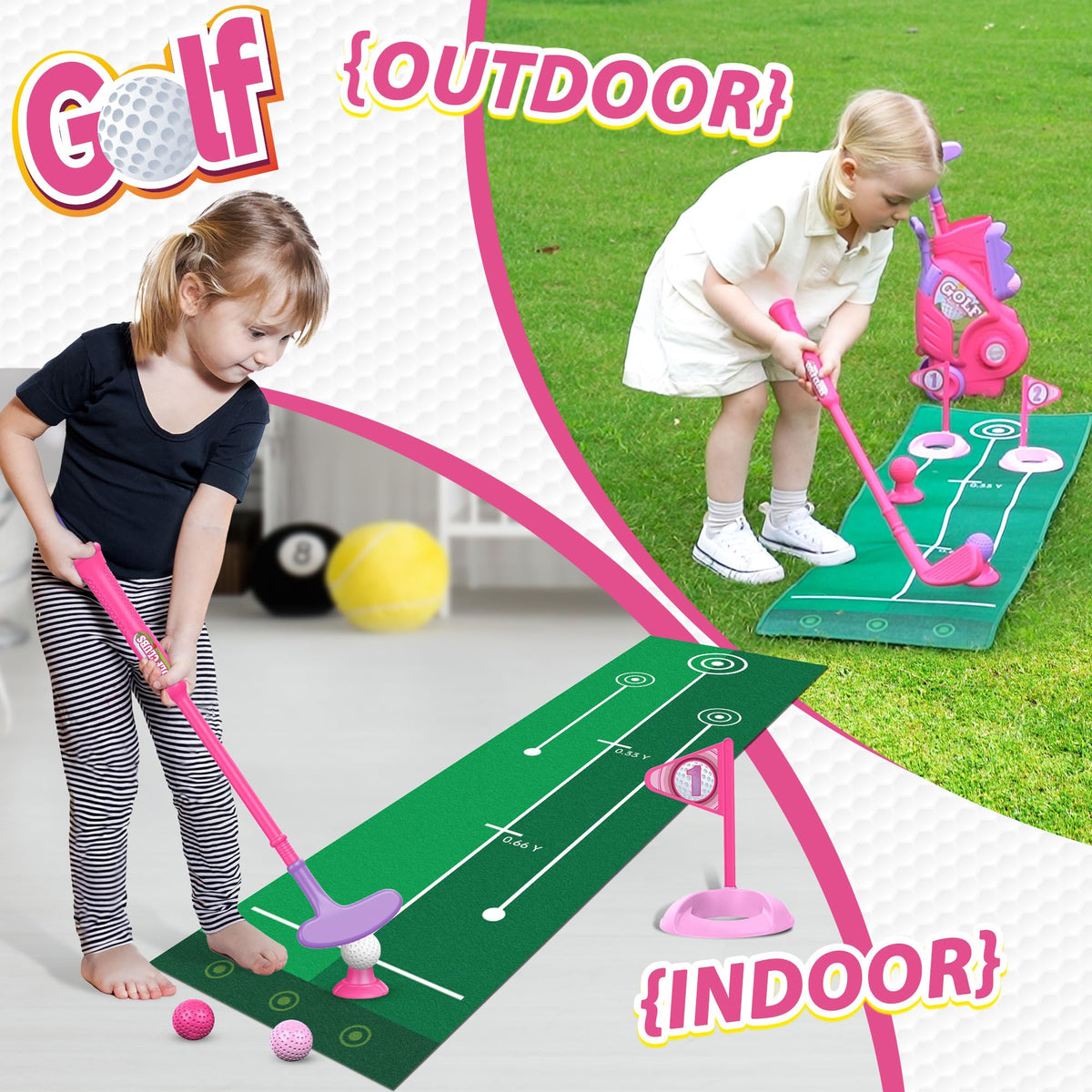 Liberry Toddler Golf Set for Ages 2–4 | Indoor/Outdoor Cart, Mat & Cornhole