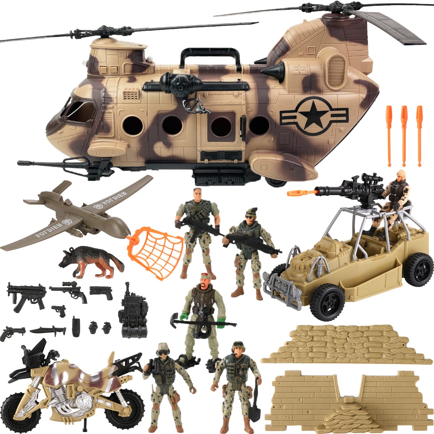Liberty Imports 26-Piece Army Men Toy Set – Lights & Sound Helicopter Carrier