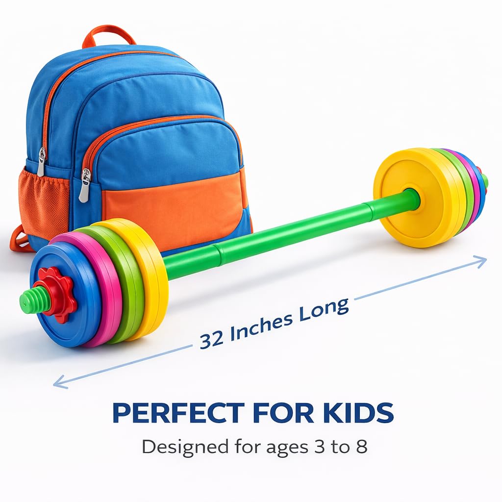 Liberty Imports Kids Barbell Weight Set - Adjustable 32-Inch Toy Barbell for Exercise & Pretend Play