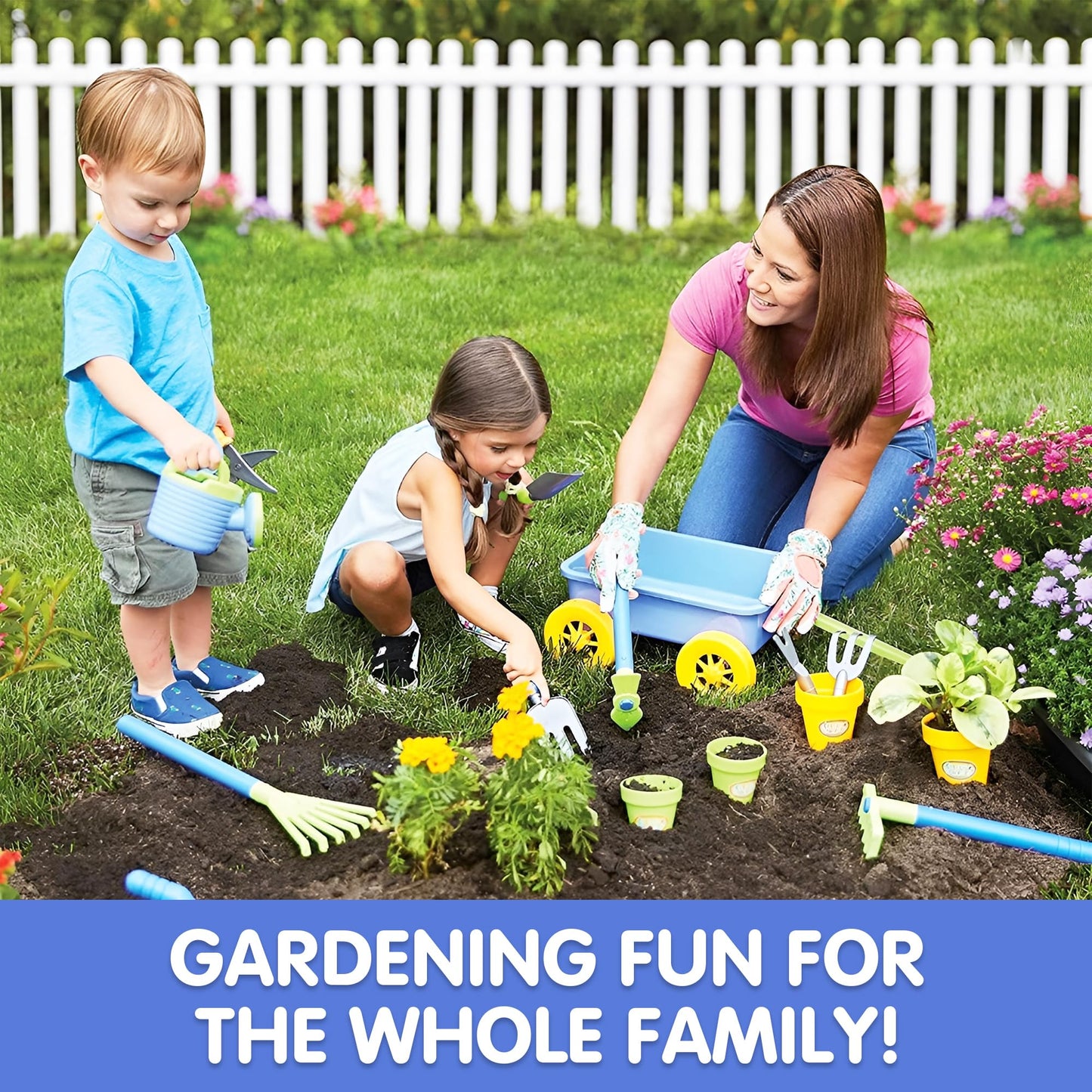 Liberty Imports Pull-Along Garden Wagon & Toy Gardening Tools Set for Toddlers