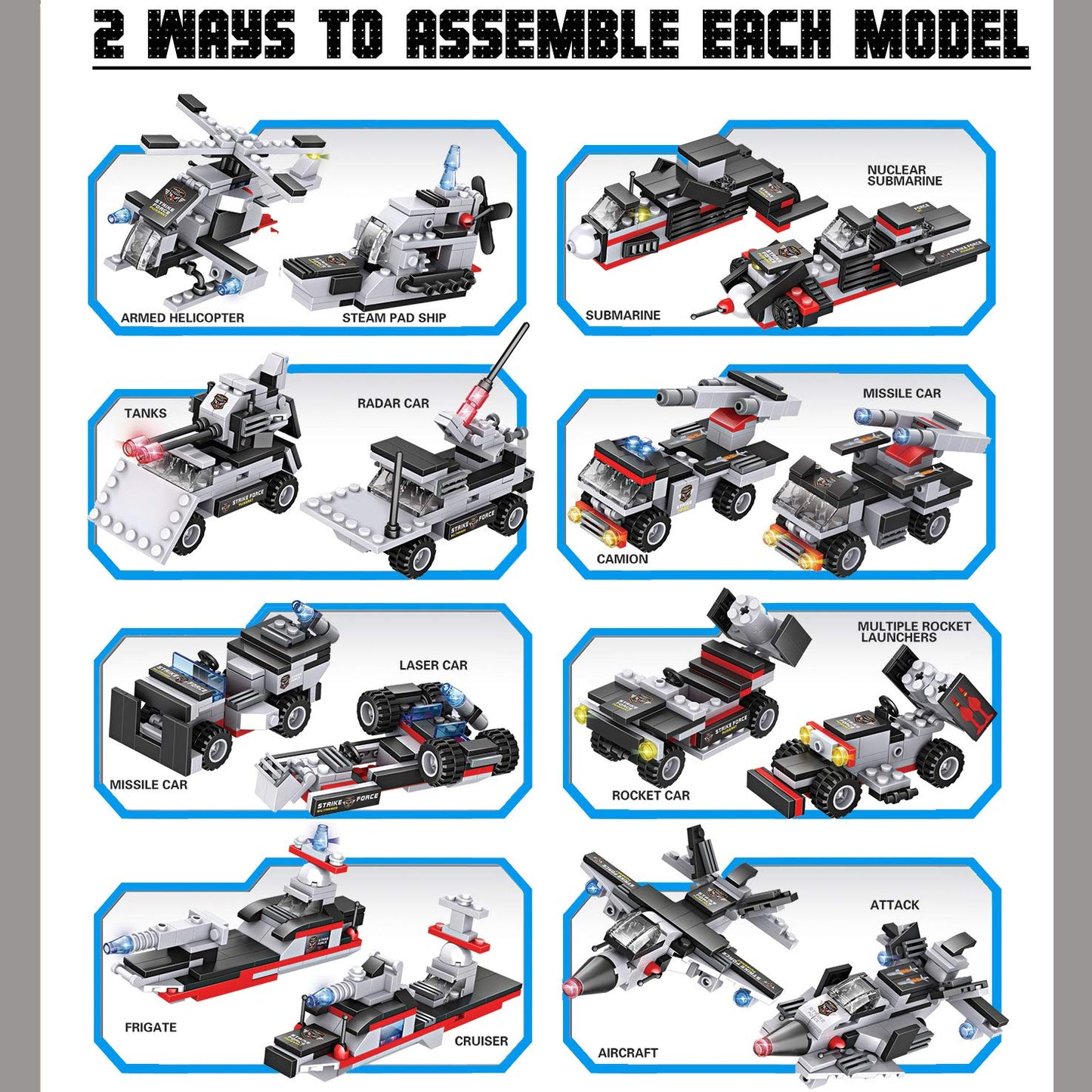 Liberty Imports 825pc Military Aircraft Carrier Fleet – 8-in-1 Naval Kit with Storage Case