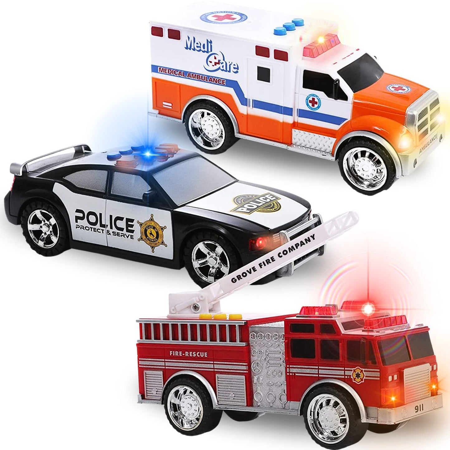 Liberty Imports 3-in-1 True Hero Emergency Rescue Vehicles – Ambulance, Fire Truck & Police Car