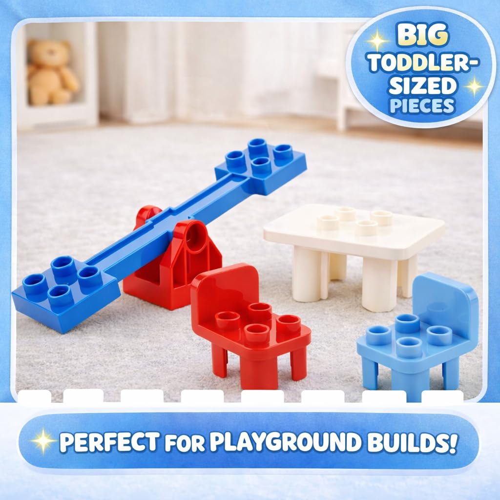 Liberty Imports 24-Piece Big Building Blocks Playground Set – DUPLO-Compatible with Slides, Swings & Pipes
