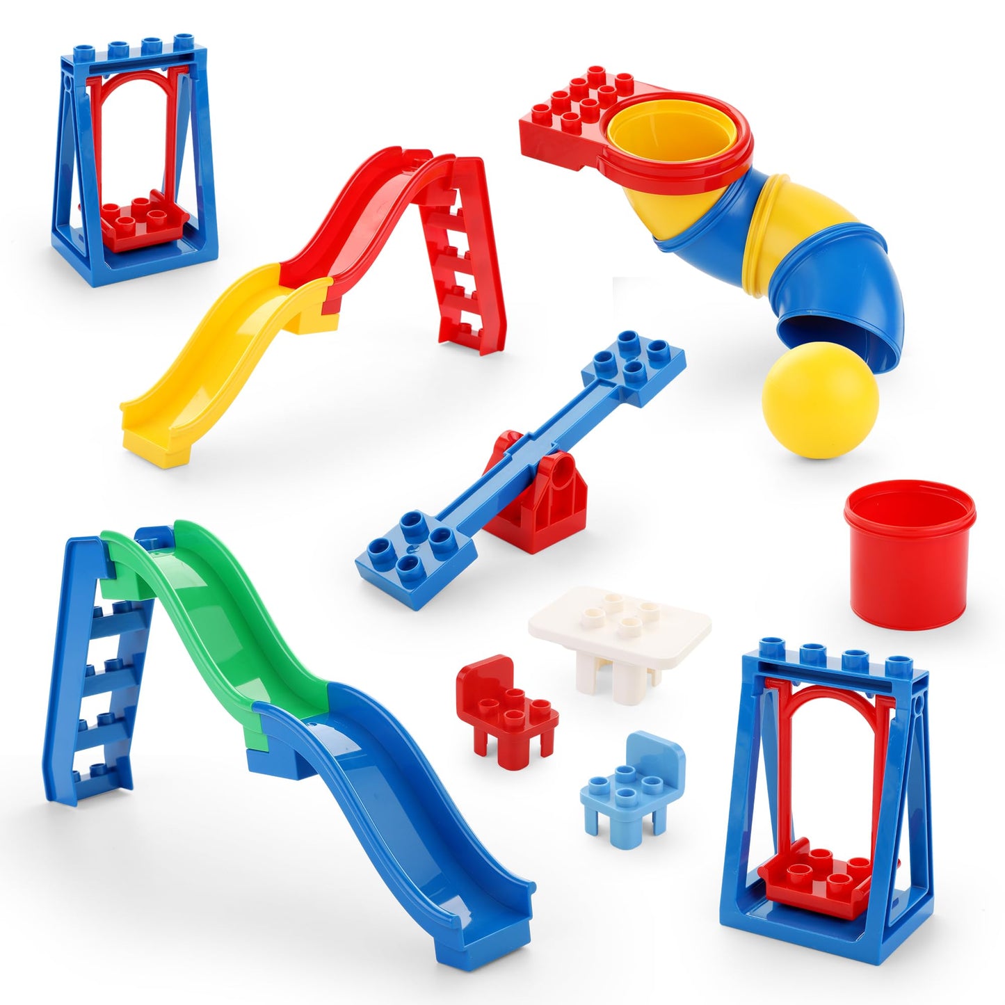 Liberty Imports 24-Piece Big Building Blocks Playground Set – DUPLO-Compatible with Slides, Swings & Pipes