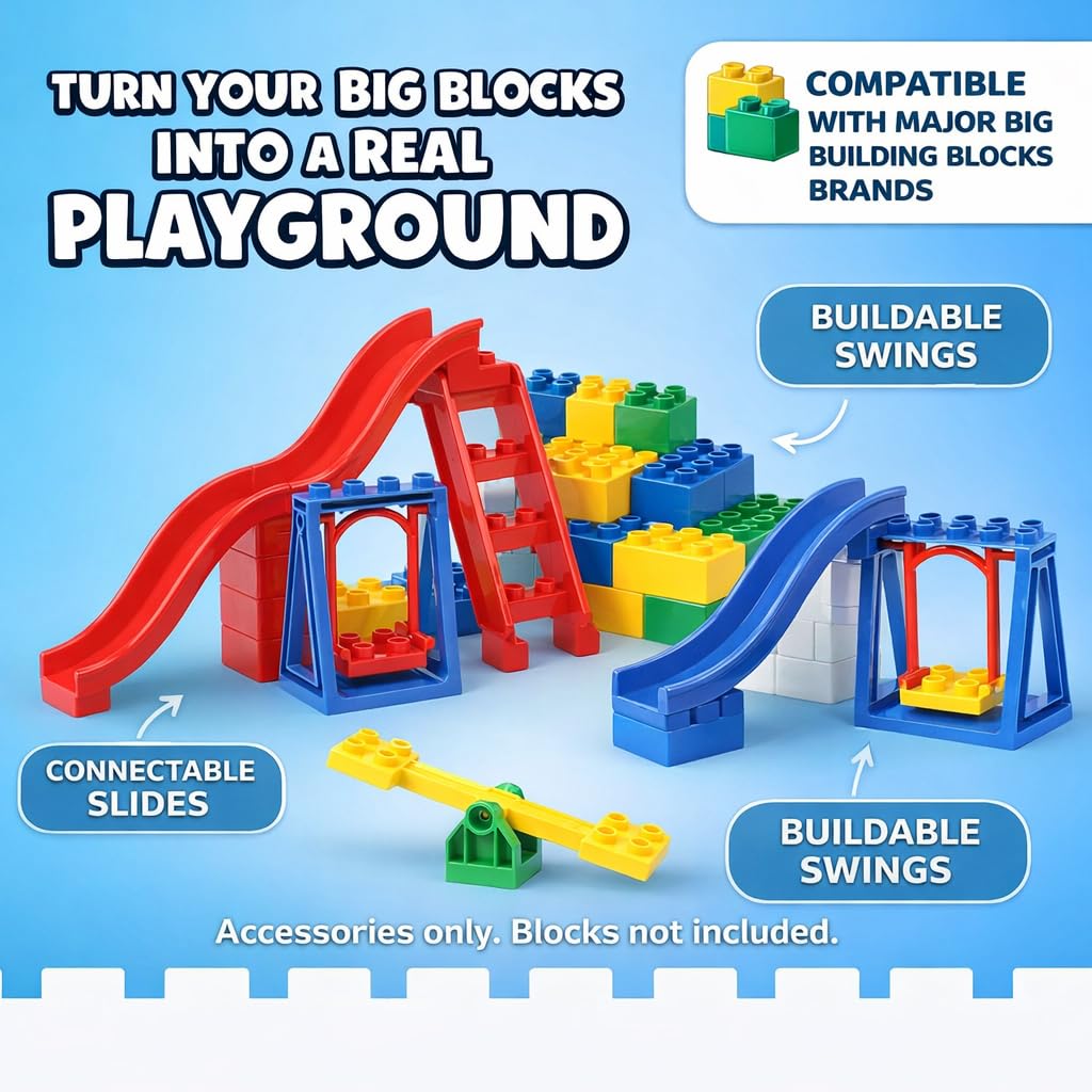 Liberty Imports 24-Piece Big Building Blocks Playground Set – DUPLO-Compatible with Slides, Swings & Pipes
