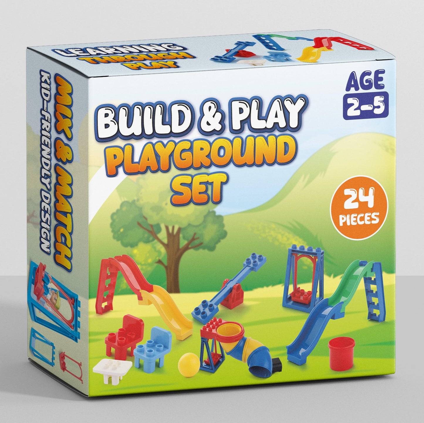 Liberty Imports 24-Piece Big Building Blocks Playground Set – DUPLO-Compatible with Slides, Swings & Pipes