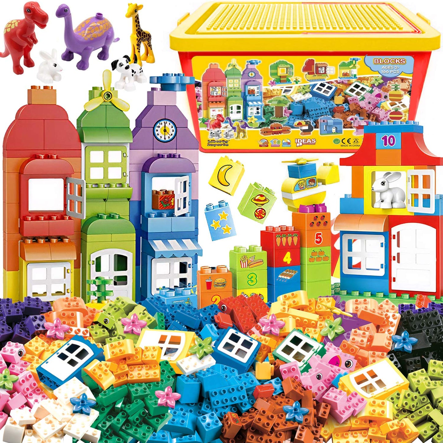 Liberty Imports Big Building Blocks 166 Pieces – Compatible with Major Brands | Storage Bucket