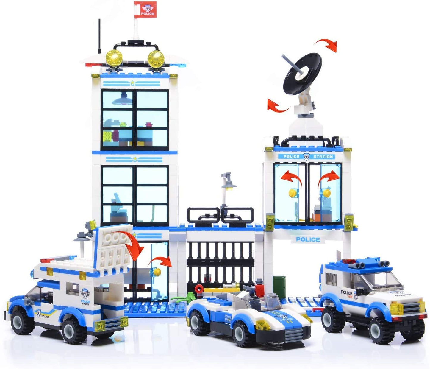 Liberty Imports 736-Piece City Police Station Building Blocks Set | 3 Police Cars & Prison Van
