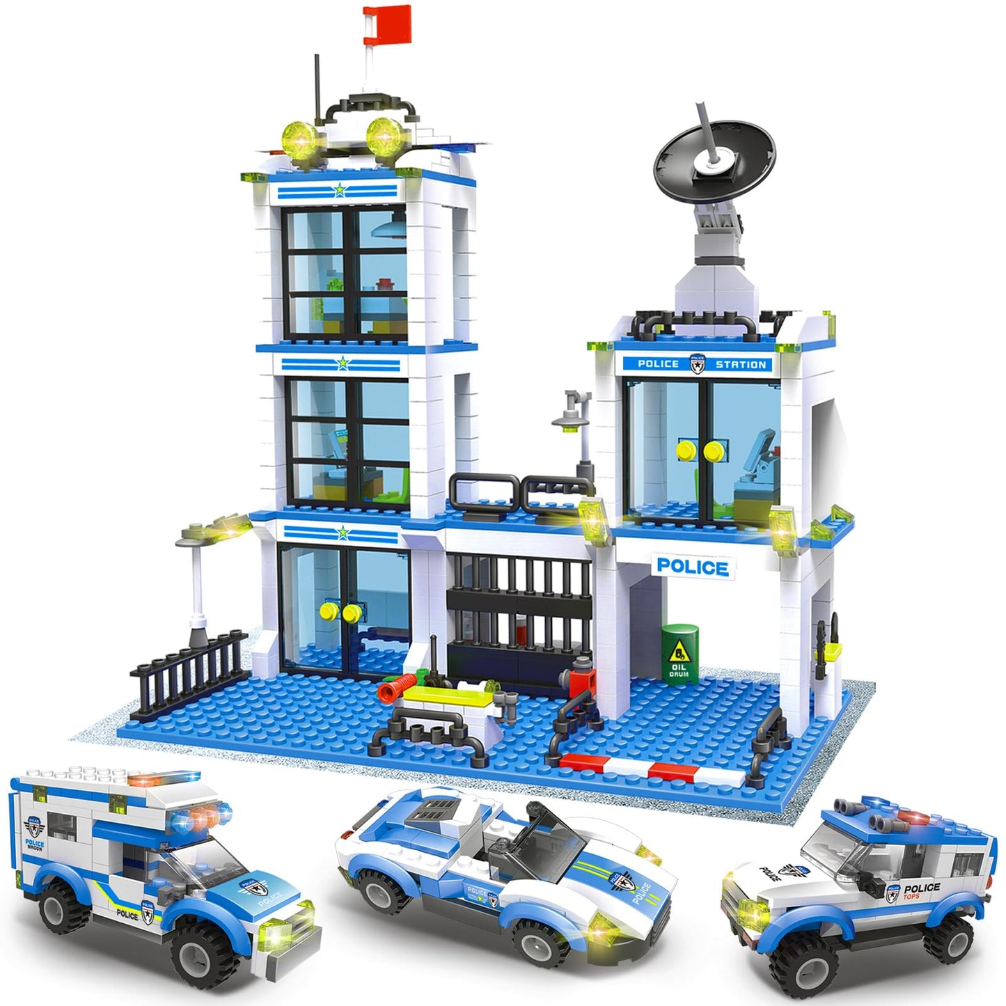 Liberty Imports 736-Piece City Police Station Building Blocks Set | 3 Police Cars & Prison Van