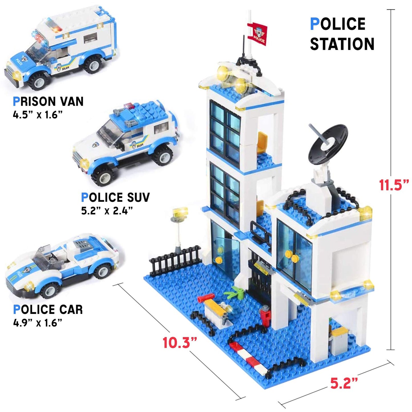Liberty Imports 736-Piece City Police Station Building Blocks Set | 3 Police Cars & Prison Van