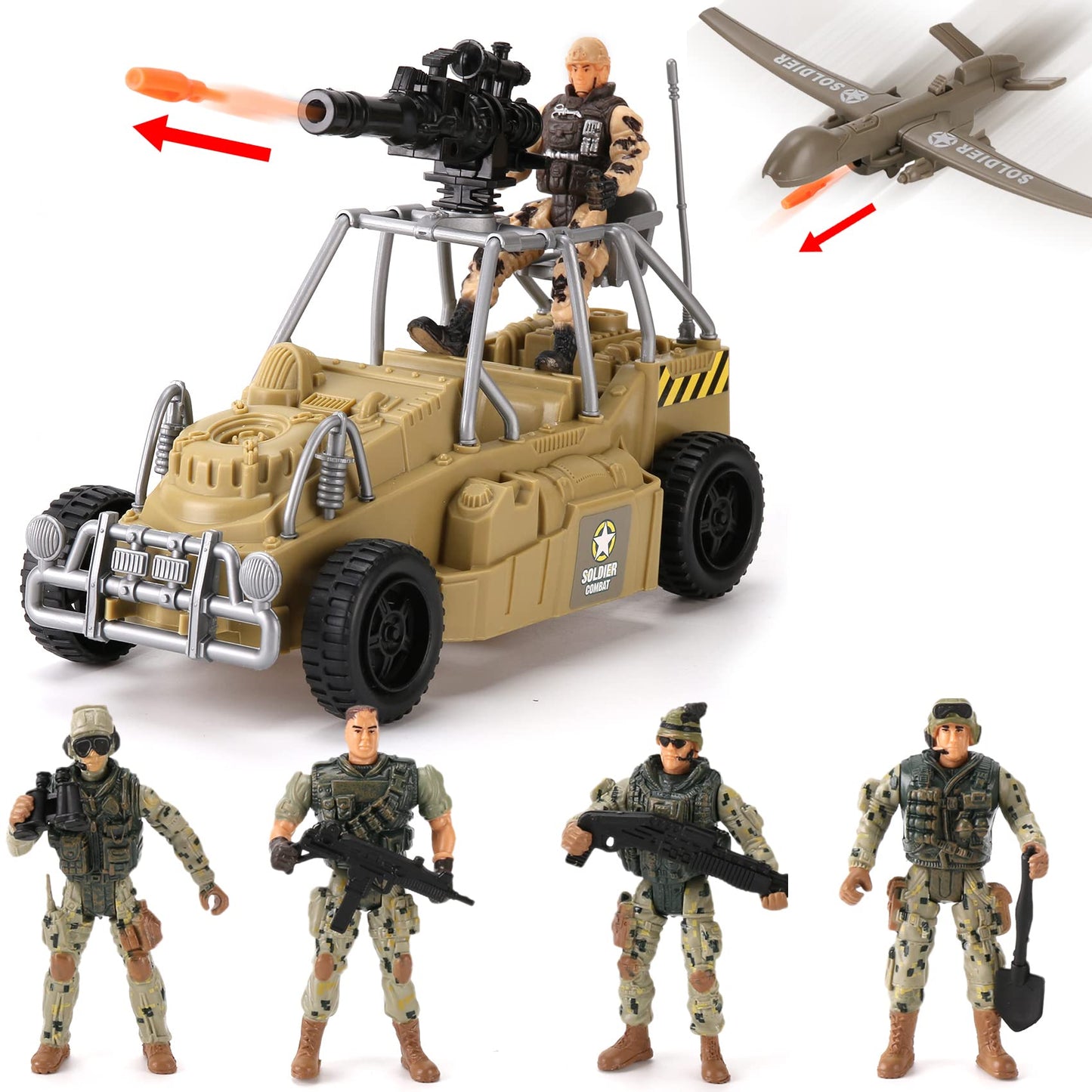 Liberty Imports 26-Piece Army Men Toy Set – Lights & Sound Helicopter Carrier