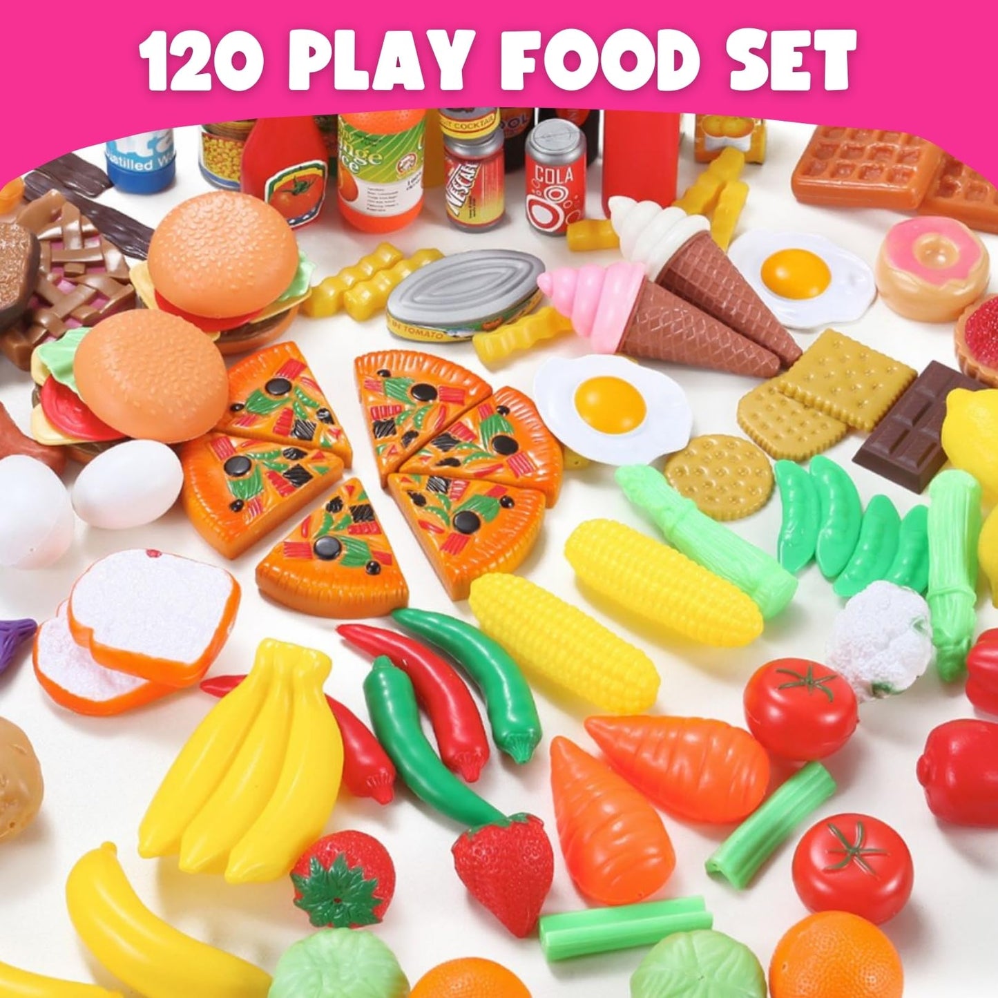 Liberty Imports 120-Piece Deluxe Pretend Play Food Set | Realistic Kitchen Toys for Kids